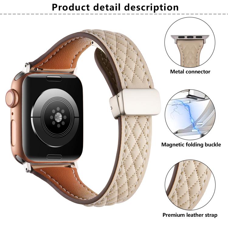 For Apple Watch 46mm / 49mm / 45mm / 44mm Kalebol Diamond Pattern Magnetic Buckle Leather Strap(Apricot) - Watch Bands by Kalebol | Online Shopping South Africa | PMC TechLife | Buy Now Pay Later Mobicred
