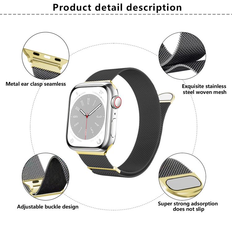 For Apple Watch 42mm / 41mm / 40mm / 38mm Kalebol Semi-round Tail Milan Stainless Steel Strap(Black Gold) - Watch Bands by Kalebol | Online Shopping South Africa | PMC TechLife | Buy Now Pay Later Mobicred