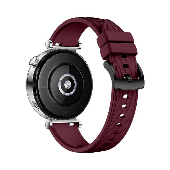 Kalebol 18mm Universal Textured Silicone Black Buckle Strap(Wine Red)