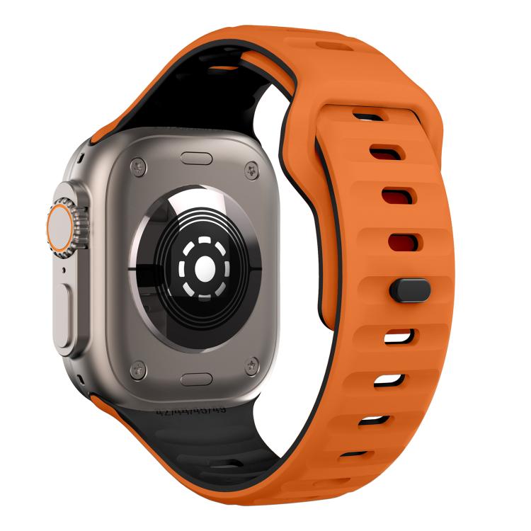 For Apple Watch 46mm / 49mm / 45mm / 44mm Kalebol Wave Reverse Buckle Two-color Silicone Strap(Orange Black) - Watch Bands by Kalebol | Online Shopping South Africa | PMC TechLife | Buy Now Pay Later Mobicred