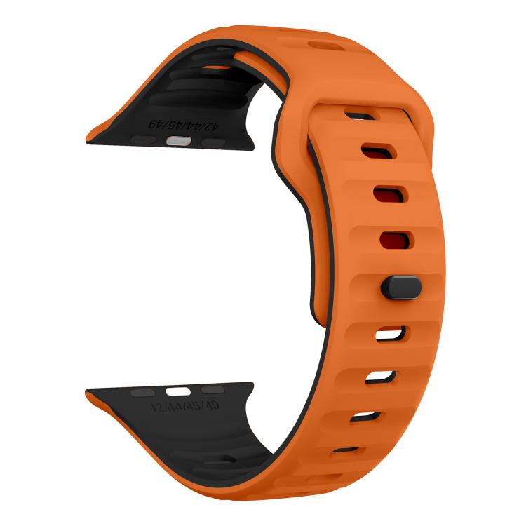 For Apple Watch 46mm / 49mm / 45mm / 44mm Kalebol Wave Reverse Buckle Two-color Silicone Strap(Orange Black) - Watch Bands by Kalebol | Online Shopping South Africa | PMC TechLife | Buy Now Pay Later Mobicred