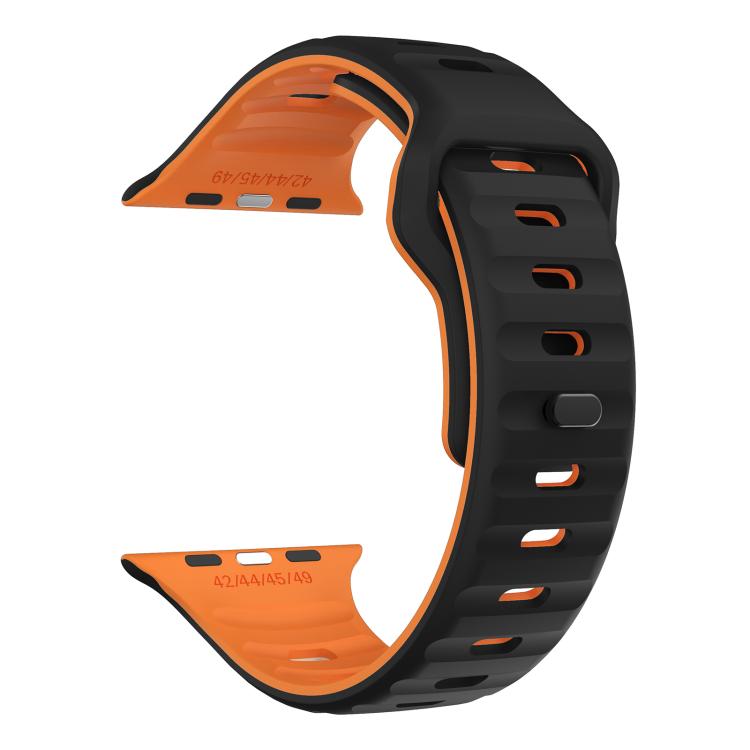 For Apple Watch 46mm / 49mm / 45mm / 44mm Kalebol Wave Reverse Buckle Two-color Silicone Strap(Black Orange) - Watch Bands by Kalebol | Online Shopping South Africa | PMC TechLife | Buy Now Pay Later Mobicred