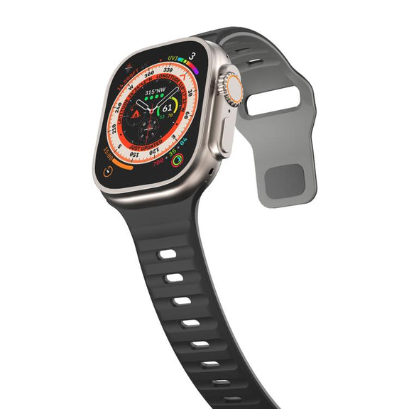 For Apple Watch 46mm / 49mm / 45mm / 44mm Kalebol Wave Reverse Buckle Two-color Silicone Strap(Black Grey)