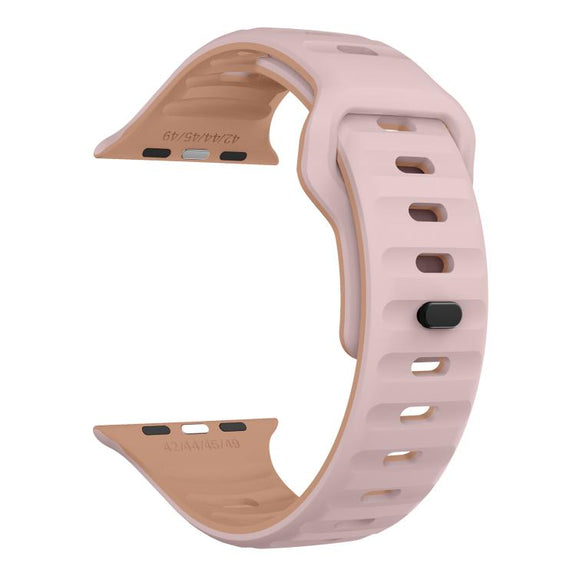 For Apple Watch 46mm / 49mm / 45mm / 44mm Kalebol Wave Reverse Buckle Two-color Silicone Strap(Oxford Pink Rose Grey)
