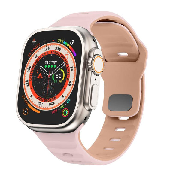 For Apple Watch 46mm / 49mm / 45mm / 44mm Kalebol Wave Reverse Buckle Two-color Silicone Strap(Oxford Pink Rose Grey)