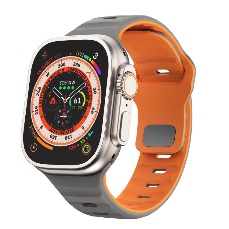 For Apple Watch 46mm / 49mm / 45mm / 44mm Kalebol Wave Reverse Buckle Two-color Silicone Strap(Space Grey Orange) - Watch Bands by Kalebol | Online Shopping South Africa | PMC TechLife | Buy Now Pay Later Mobicred