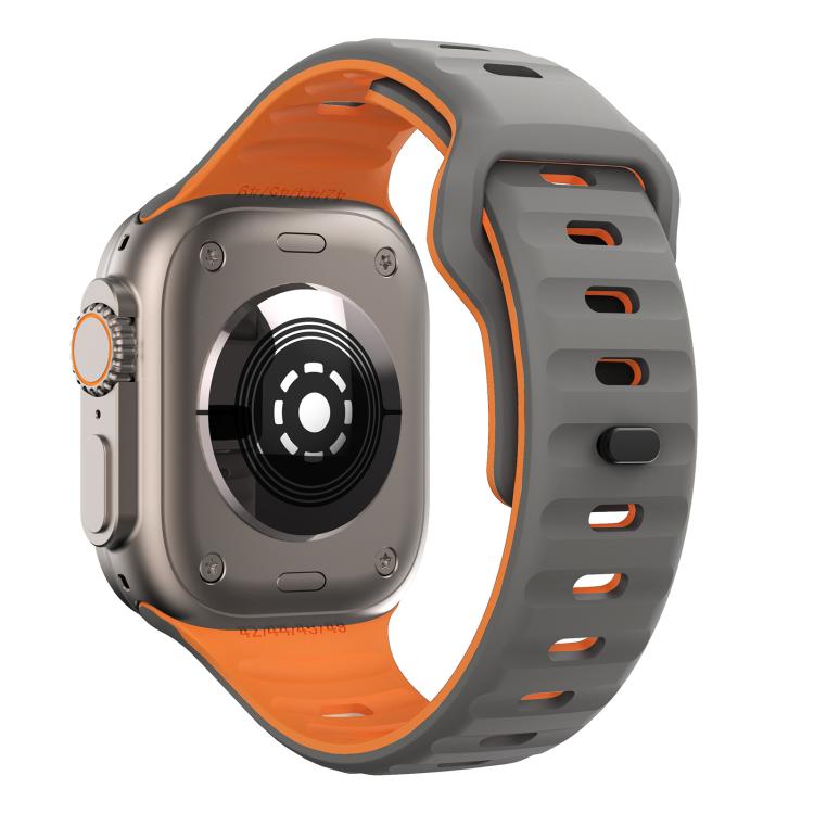 For Apple Watch 46mm / 49mm / 45mm / 44mm Kalebol Wave Reverse Buckle Two-color Silicone Strap(Space Grey Orange) - Watch Bands by Kalebol | Online Shopping South Africa | PMC TechLife | Buy Now Pay Later Mobicred