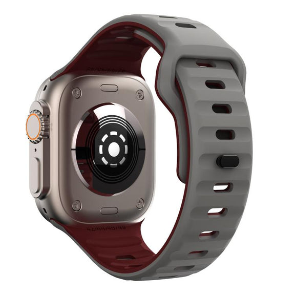 For Apple Watch 46mm / 49mm / 45mm / 44mm Kalebol Wave Reverse Buckle Two-color Silicone Strap(Space Grey Wine Red)