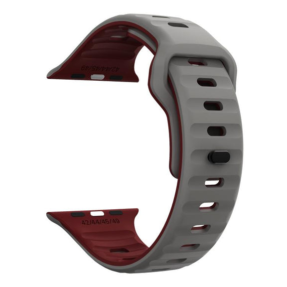 For Apple Watch 46mm / 49mm / 45mm / 44mm Kalebol Wave Reverse Buckle Two-color Silicone Strap(Space Grey Wine Red)