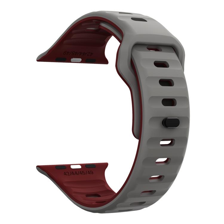 For Apple Watch 46mm / 49mm / 45mm / 44mm Kalebol Wave Reverse Buckle Two-color Silicone Strap(Space Grey Wine Red)
