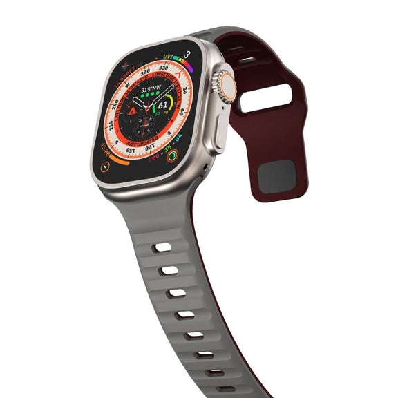 For Apple Watch 46mm / 49mm / 45mm / 44mm Kalebol Wave Reverse Buckle Two-color Silicone Strap(Space Grey Wine Red)