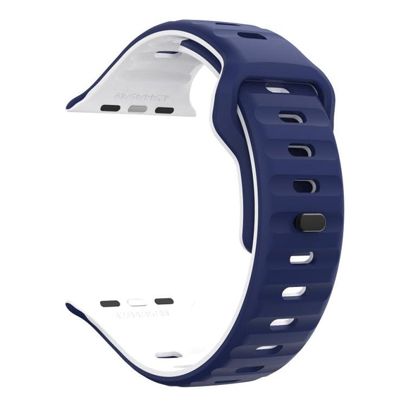 For Apple Watch 46mm / 49mm / 45mm / 44mm Kalebol Wave Reverse Buckle Two-color Silicone Strap(Midnight Blue White)
