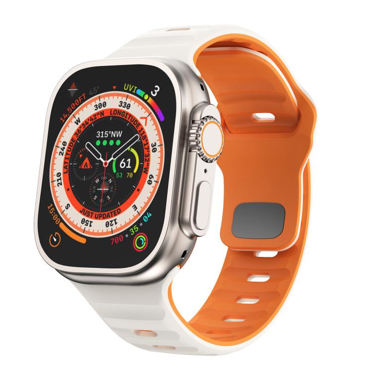 For Apple Watch 46mm / 49mm / 45mm / 44mm Kalebol Wave Reverse Buckle Two-color Silicone Strap(Starlight Orange) - Watch Bands by Kalebol | Online Shopping South Africa | PMC TechLife | Buy Now Pay Later Mobicred