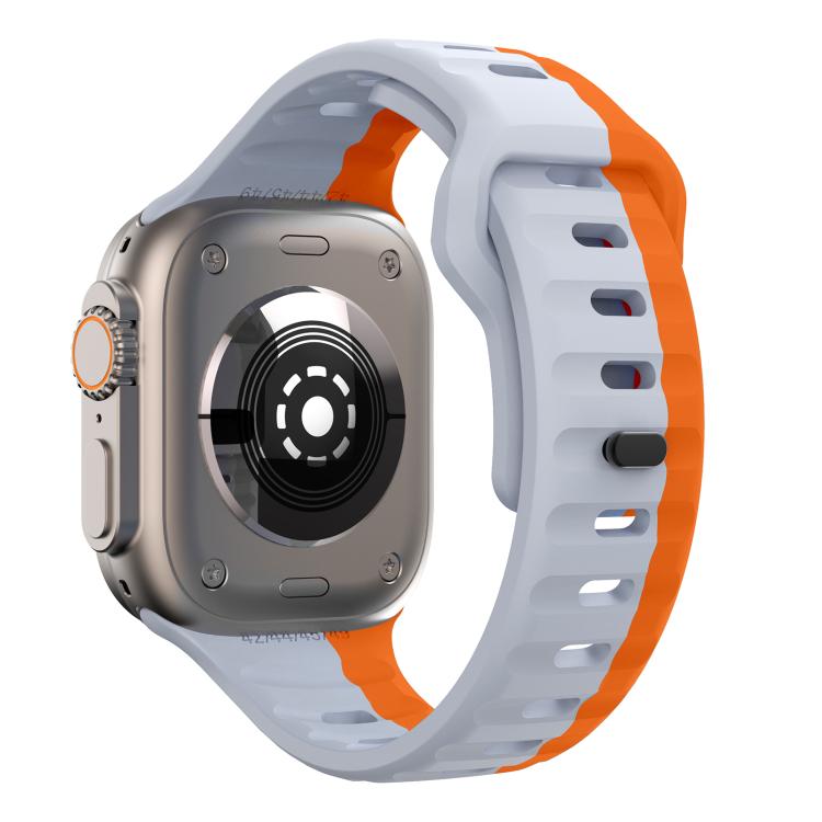 For Apple Watch 46mm / 49mm / 45mm / 44mm Kalebol Wave Reverse Buckle Two-color Silicone Strap(Wild Path Grey Orange)