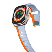 For Apple Watch 46mm / 49mm / 45mm / 44mm Kalebol Wave Reverse Buckle Two-color Silicone Strap(Wild Path Grey Orange)