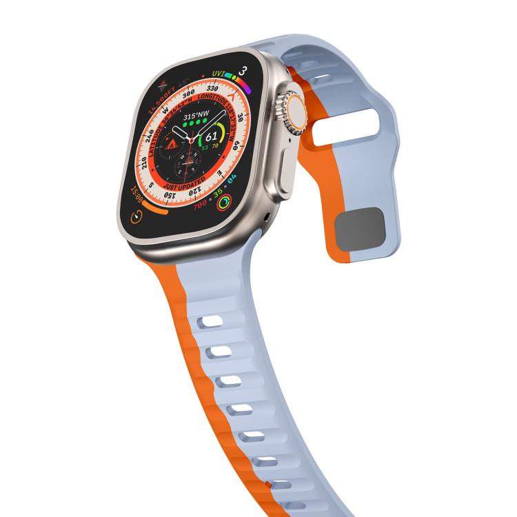 For Apple Watch 46mm / 49mm / 45mm / 44mm Kalebol Wave Reverse Buckle Two-color Silicone Strap(Wild Path Grey Orange)