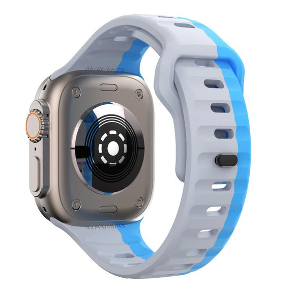 For Apple Watch 46mm / 49mm / 45mm / 44mm Kalebol Wave Reverse Buckle Two-color Silicone Strap(Wild Path Grey Blue)