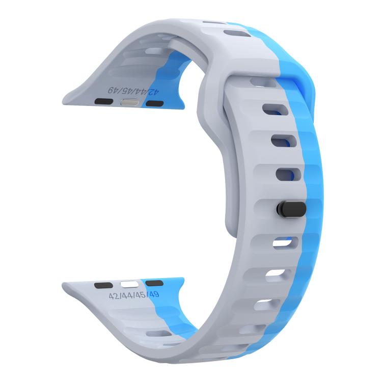 For Apple Watch 46mm / 49mm / 45mm / 44mm Kalebol Wave Reverse Buckle Two-color Silicone Strap(Wild Path Grey Blue) - Watch Bands by Kalebol | Online Shopping South Africa | PMC TechLife | Buy Now Pay Later Mobicred