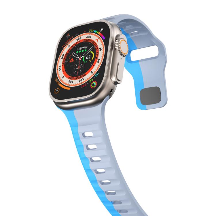 For Apple Watch 46mm / 49mm / 45mm / 44mm Kalebol Wave Reverse Buckle Two-color Silicone Strap(Wild Path Grey Blue)
