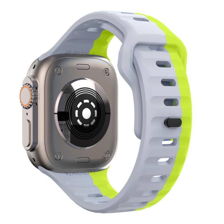 For Apple Watch 46mm / 49mm / 45mm / 44mm Kalebol Wave Reverse Buckle Two-color Silicone Strap(Wild Path Grey Green)
