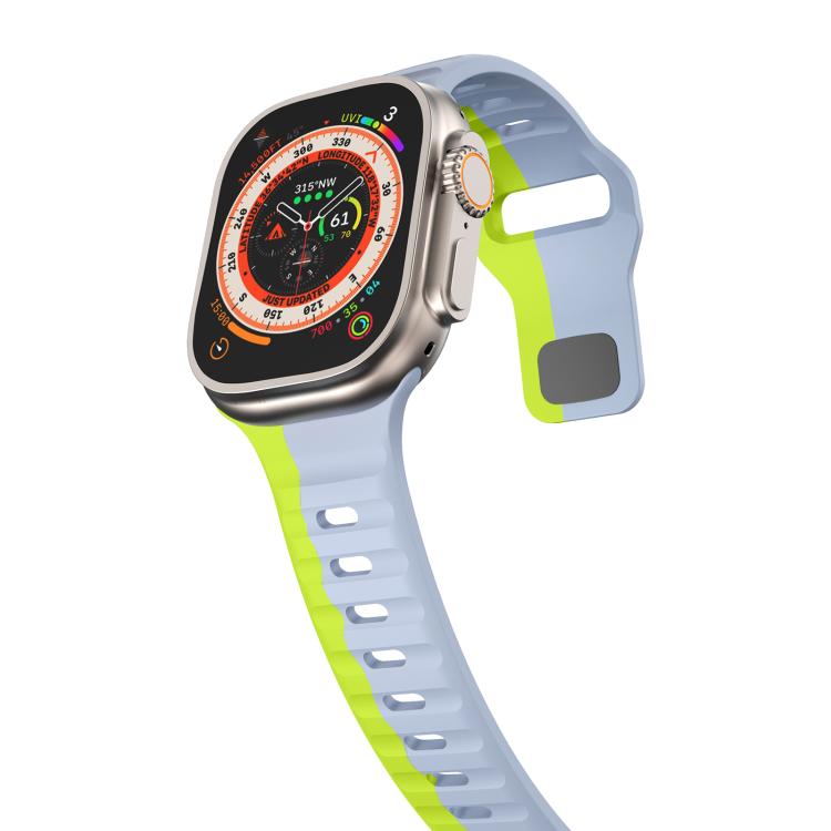 For Apple Watch 46mm / 49mm / 45mm / 44mm Kalebol Wave Reverse Buckle Two-color Silicone Strap(Wild Path Grey Green)