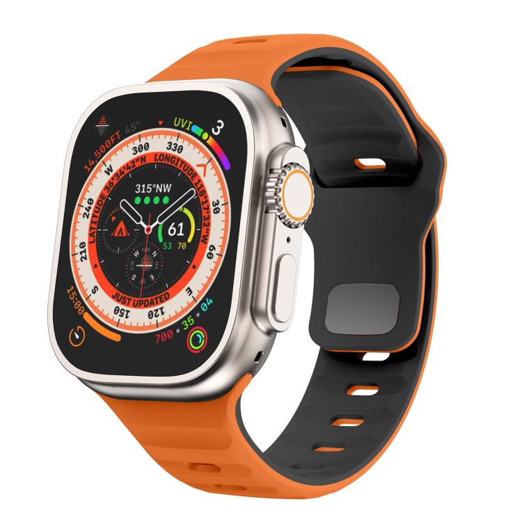 For Apple Watch 42mm / 41mm / 40mm / 38mm Kalebol Wave Reverse Buckle Two-color Silicone Strap(Orange Black) - Watch Bands by Kalebol | Online Shopping South Africa | PMC TechLife | Buy Now Pay Later Mobicred