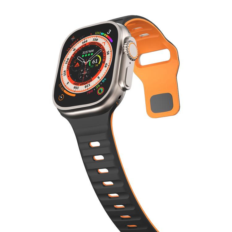 For Apple Watch 42mm / 41mm / 40mm / 38mm Kalebol Wave Reverse Buckle Two-color Silicone Strap(Black Orange)