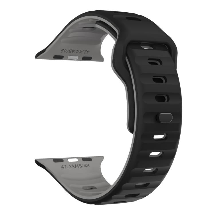 For Apple Watch 42mm / 41mm / 40mm / 38mm Kalebol Wave Reverse Buckle Two-color Silicone Strap(Black Grey) - Watch Bands by Kalebol | Online Shopping South Africa | PMC TechLife | Buy Now Pay Later Mobicred