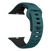 For Apple Watch 42mm / 41mm / 40mm / 38mm Kalebol Wave Reverse Buckle Two-color Silicone Strap(Dark Green Black)