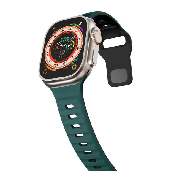 For Apple Watch 42mm / 41mm / 40mm / 38mm Kalebol Wave Reverse Buckle Two-color Silicone Strap(Dark Green Black)