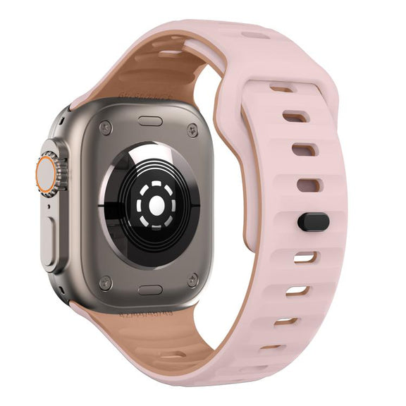 For Apple Watch 42mm / 41mm / 40mm / 38mm Kalebol Wave Reverse Buckle Two-color Silicone Strap(Oxford Pink Rose Grey)