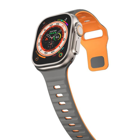 For Apple Watch 42mm / 41mm / 40mm / 38mm Kalebol Wave Reverse Buckle Two-color Silicone Strap(Space Grey Orange)