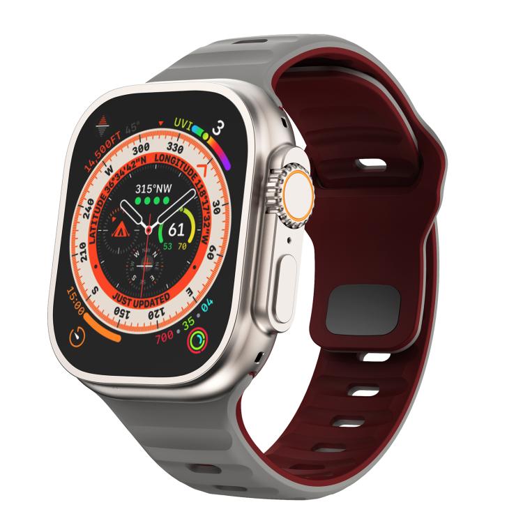 For Apple Watch 42mm / 41mm / 40mm / 38mm Kalebol Wave Reverse Buckle Two-color Silicone Strap(Space Grey Wine Red) - Watch Bands by Kalebol | Online Shopping South Africa | PMC TechLife | Buy Now Pay Later Mobicred
