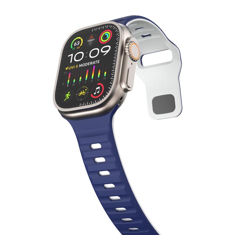 For Apple Watch 42mm / 41mm / 40mm / 38mm Kalebol Wave Reverse Buckle Two-color Silicone Strap(Midnight Blue White)