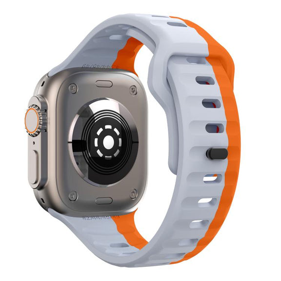 For Apple Watch 42mm / 41mm / 40mm / 38mm Kalebol Wave Reverse Buckle Two-color Silicone Strap(Wild Path Grey Orange)