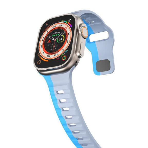 For Apple Watch 42mm / 41mm / 40mm / 38mm Kalebol Wave Reverse Buckle Two-color Silicone Strap(Wild Path Grey Blue)