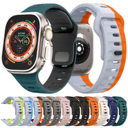 For Apple Watch 46mm / 49mm / 45mm / 44mm Kalebol Wave Reverse Buckle Two-color Silicone Strap(Dark Green Black)