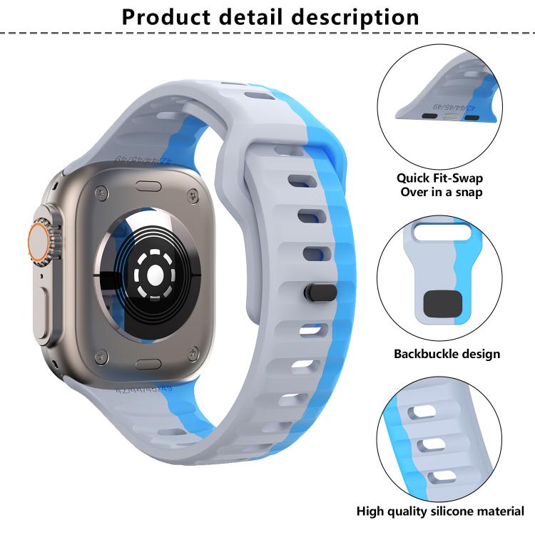 For Apple Watch 46mm / 49mm / 45mm / 44mm Kalebol Wave Reverse Buckle Two-color Silicone Strap(Space Grey Orange) - Watch Bands by Kalebol | Online Shopping South Africa | PMC TechLife | Buy Now Pay Later Mobicred