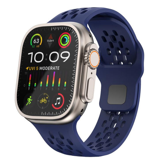 For Apple Watch 46mm / 49mm / 45mm / 44mm Kalebol Mesh Reverse Buckle Silicone Strap(Midnight Blue)
