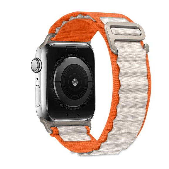 For Apple Watch 46mm / 49mm / 45mm / 44mm Kalebol Aline Nylon Loop Watch Band(Orange+White)