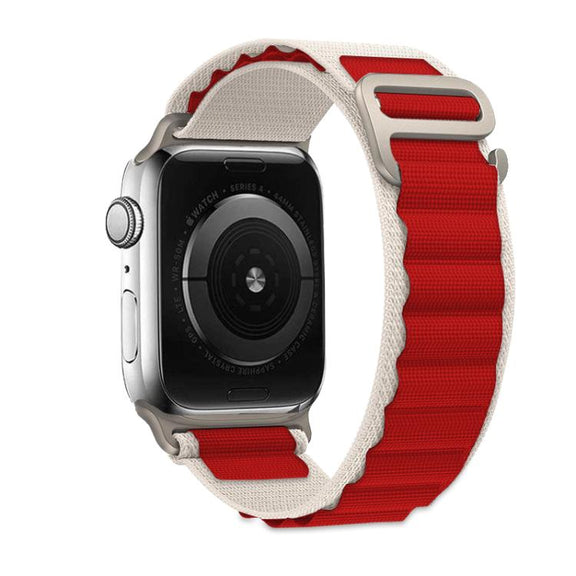 For Apple Watch 46mm / 49mm / 45mm / 44mm Kalebol Aline Nylon Loop Watch Band(Red+White)