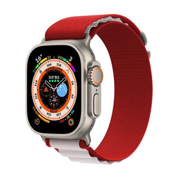For Apple Watch 46mm / 49mm / 45mm / 44mm Kalebol Aline Nylon Loop Watch Band(Red+White)