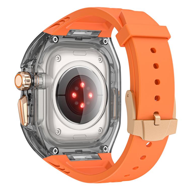 For Apple Watch 46mm / 45mm / 44mm / 42mm Kalebol Glacier Integrated Transparent Silicone Strap(Orange Transparent Black)