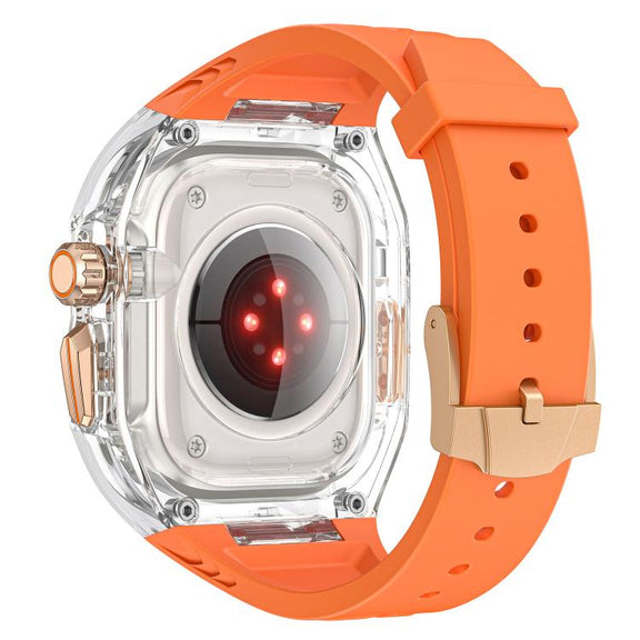 For Apple Watch 46mm / 45mm / 44mm / 42mm Kalebol Glacier Integrated Transparent Silicone Strap(Orange Transparent)