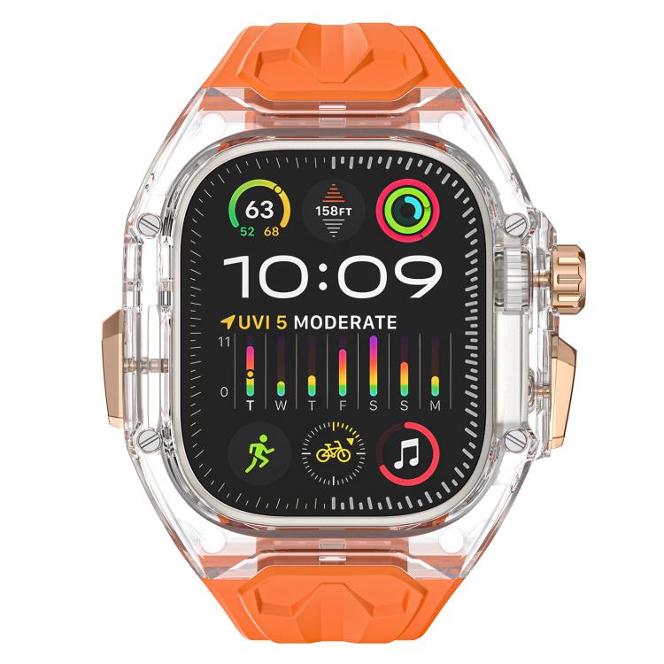 For Apple Watch 46mm / 45mm / 44mm / 42mm Kalebol Glacier Integrated Transparent Silicone Strap(Orange Transparent)