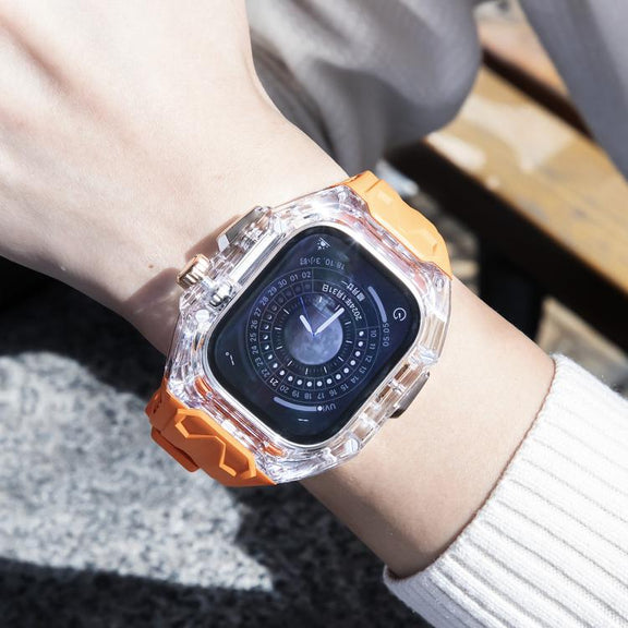 For Apple Watch 46mm / 45mm / 44mm / 42mm Kalebol Glacier Integrated Transparent Silicone Strap(Orange Transparent)