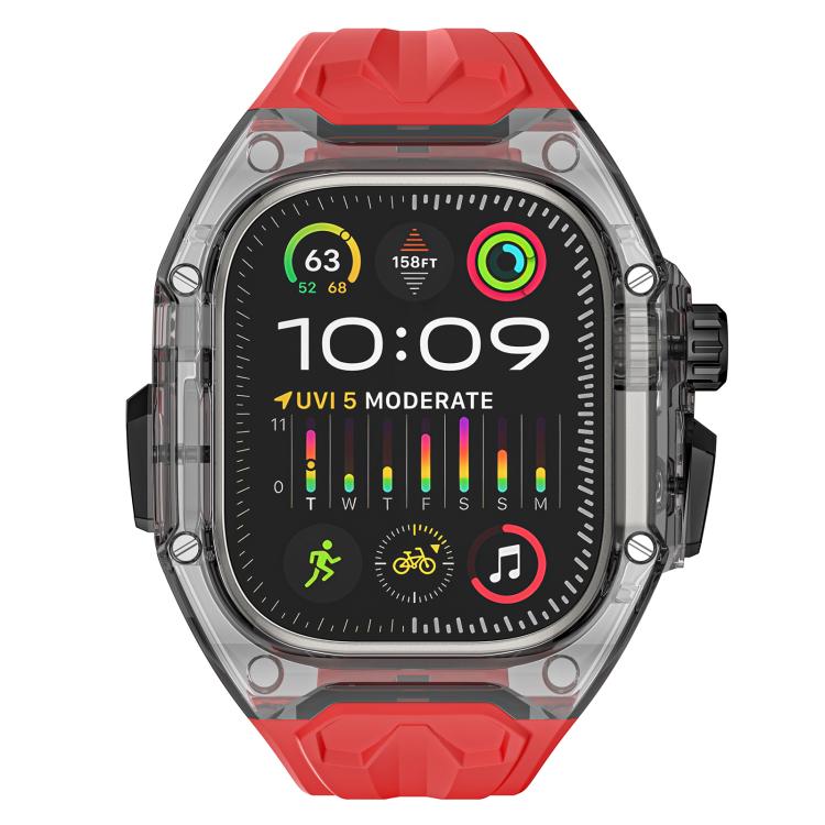 For Apple Watch 46mm / 45mm / 44mm / 42mm Kalebol Glacier Integrated Transparent Silicone Strap(Red Transparent Black)