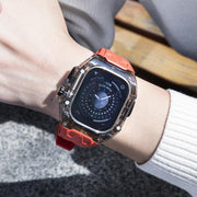 For Apple Watch 46mm / 45mm / 44mm / 42mm Kalebol Glacier Integrated Transparent Silicone Strap(Red Transparent Black)