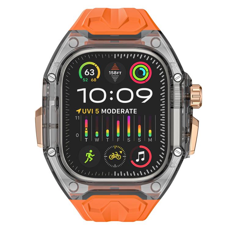 For Apple Watch 42mm / 41mm / 40mm / 38mm Kalebol Glacier Integrated Transparent Silicone Strap(Orange Transparent Black)