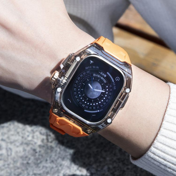 For Apple Watch 42mm / 41mm / 40mm / 38mm Kalebol Glacier Integrated Transparent Silicone Strap(Orange Transparent Black)